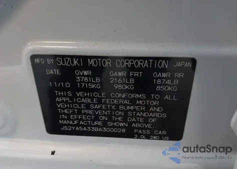2011 Suzuki Sx4 Jx z USA, uszkodzony, nr VIN JS2YA5A33B6300028